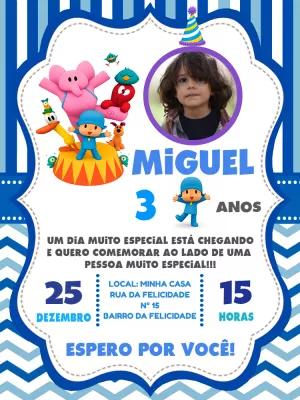 Convite de Aniversário Pocoyo com Foto para Editar Online