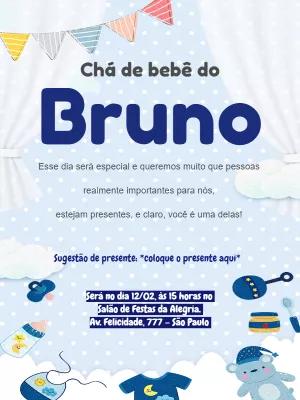 Convite Chá de Bebê Menino Azul com Nuvens para Editar Online