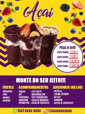 Folheto de Açaí com Preços e Acompanhamentos para Editar
