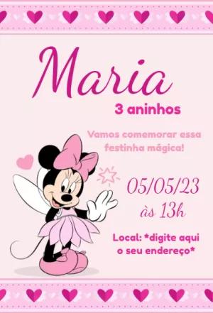 Convite Aniversário Minnie Fada Editável Online para Imprimir