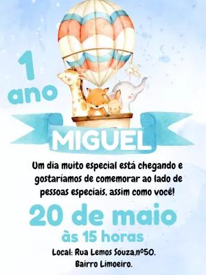 Convite Aniversário Safari Baloeiro com Animais para Editar
