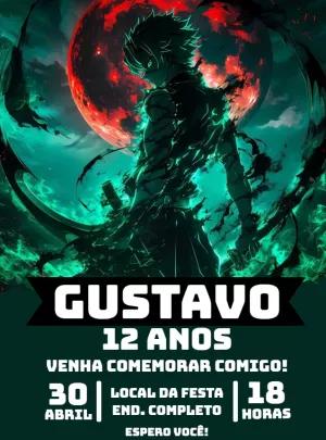 Convite de Aniversário Demon Slayer com Sanemi para Editar