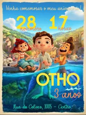Convite de Aniversário Luca Disney Editável para Enviar
