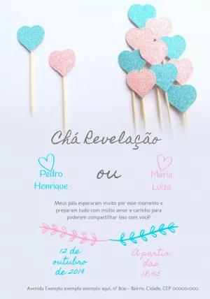 Convite Chá Revelação Corações de Glitter para Editar Online