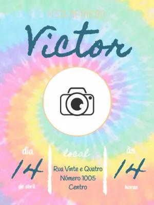 Convite de Aniversário Tie Dye com Foto para Editar Online