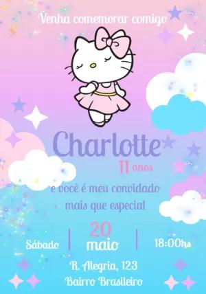 Convite de Aniversário Hello Kitty para Editar Online