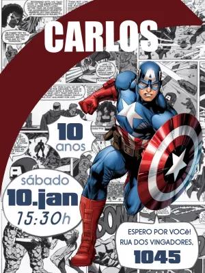 Convite Aniversário Capitão América Quadrinhos para Editar Online