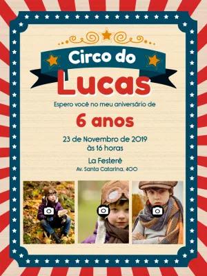 Convite de Aniversário Circo com Foto para Editar Online