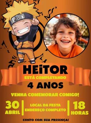 Convite Aniversário Naruto Chibi com Foto para Editar Online
