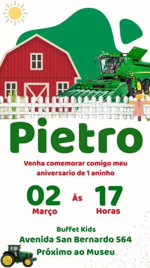 Convite Aniversário Fazendinha com Trator para Editar Online