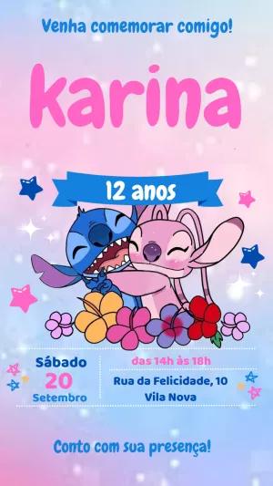 Convite de Aniversário Stitch e Angel para Editar Online