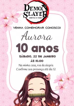 Convite de Aniversário Demon Slayer Nezuko para Editar Online
