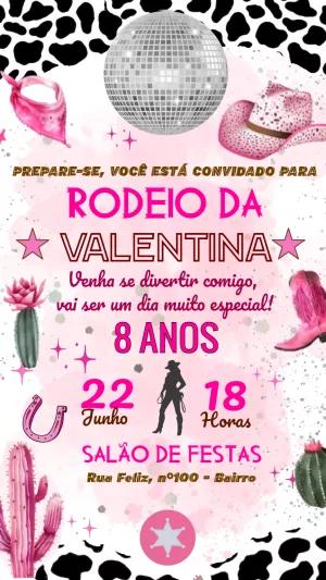 Convite de Aniversário Rodeio Boiadeira para Editar Online