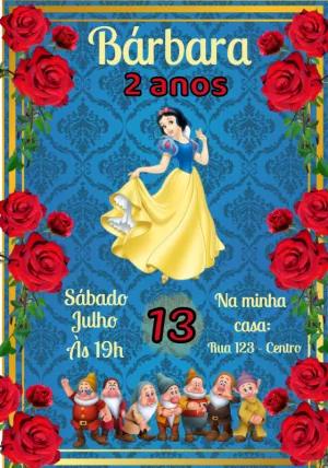 Convite de Aniversário Branca de Neve com os Anões para Editar