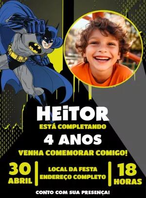 Convite Aniversário Batman com Foto para Editar Online