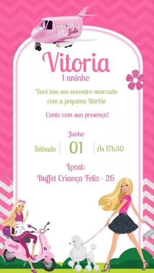 Convite de Aniversário Barbie com Avião para Editar Online