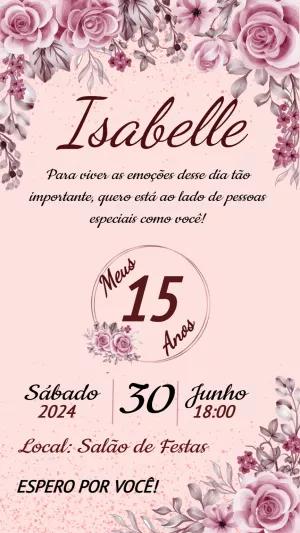 Convite de 15 Anos Floral com Rosas para Editar Online