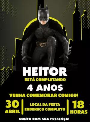 Convite de Aniversário Batman Editável Online para Festa Herói