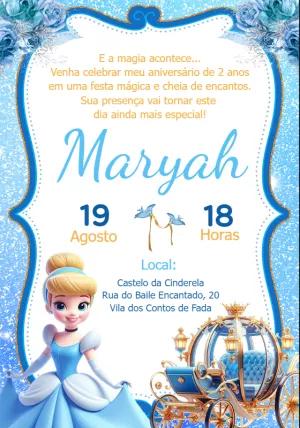 Convite Aniversário Cinderela Princesa para Editar Online