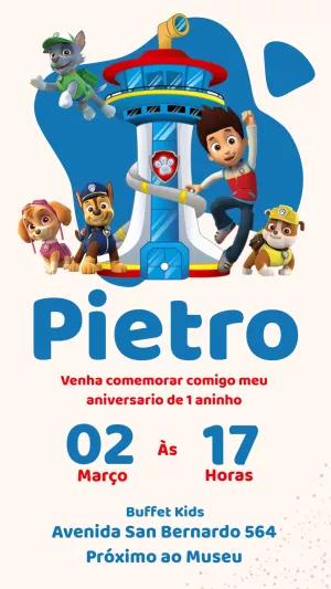 Convite de Aniversário Patrulha Canina para Editar Online