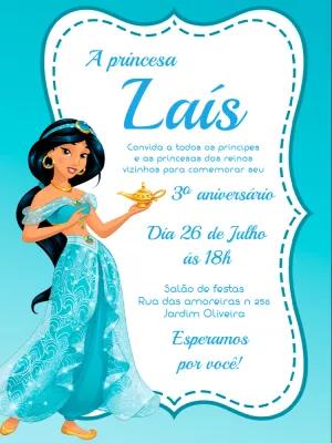 Convite de Aniversário da Princesa Jasmine para Editar Online