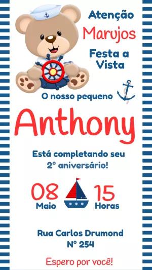 Convite Aniversário Ursinho Marinheiro Editável Online