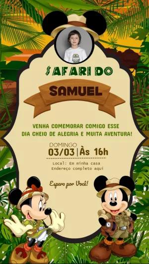 Convite Aniversário Safari do Mickey com Foto para Editar Online