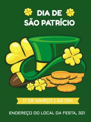 Convite Dia de São Patrício com Trevos e Moedas para Editar