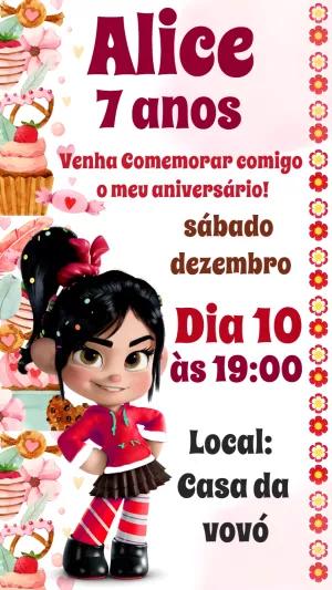 Convite de Aniversário Vanelope Corrida Doce para Editar Online