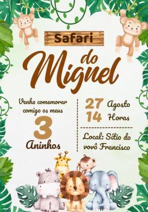Convite Aniversário Safari com Animais para Editar Online
