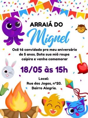 Convite de Aniversário Festa Junina Bolofofos para Editar