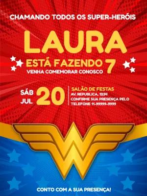 Convite Aniversário Mulher Maravilha para Editar e Imprimir