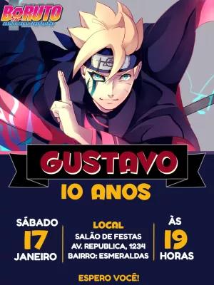 Convite de Aniversário Boruto para Editar Online e Imprimir