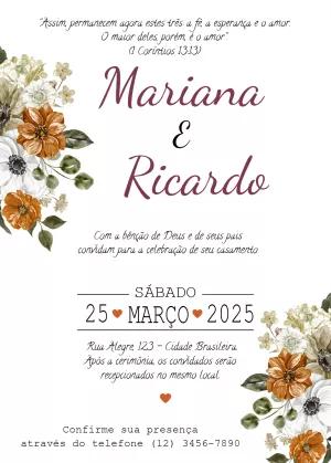 Convite de Casamento Floral Elegante para Editar Online
