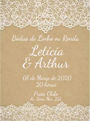 Convite Bodas de Linho ou Renda Rústico para Editar Online