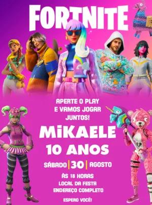 Convite Aniversário Fortnite com Personagens para Editar Online