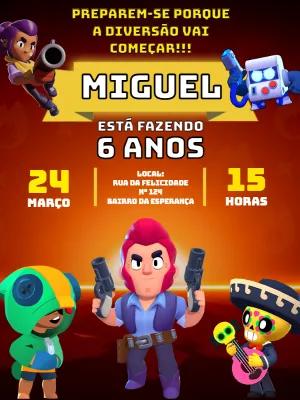 Convite Aniversário Brawl Stars com Personagens para Editar