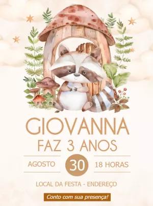 Convite Aniversário Bosque Encantado Guaxinim para Editar Online