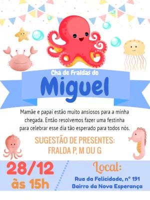 Convite Chá de Fraldas Fundo do Mar para Editar Online