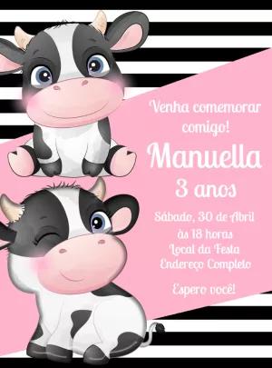 Convite Aniversário Vaquinha Fofa para Editar Online