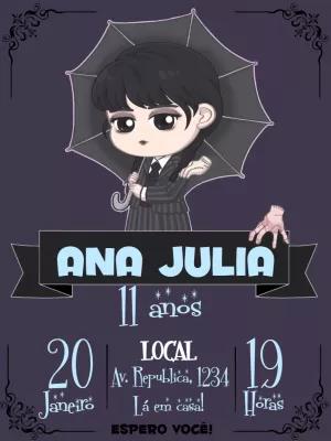 Convite de Aniversário Wandinha Addams para Editar Online