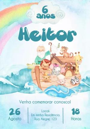 Convite Aniversário Arca de Noé com Animais para Editar Online