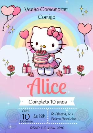 Convite de Aniversário Hello Kitty para Editar Online