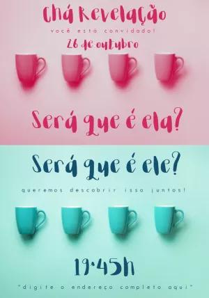 Convite Chá Revelação Xícaras Rosa e Azul para Editar Online