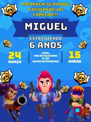 Convite de Aniversário Brawl Stars com Personagens para Editar