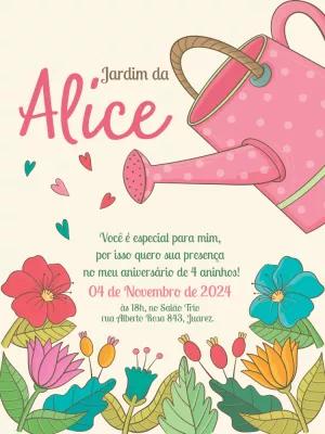 Convite de Aniversário Tema Jardim com Flores Editável Online
