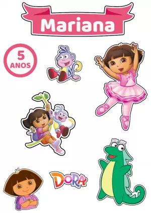 Topo de Bolo Dora Aventureira com Personagens para Editar
