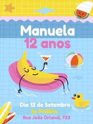 Convite de Aniversário Pool Party Tropical para Editar Online