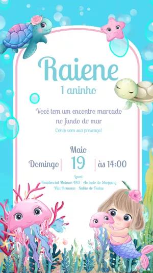 Convite Aniversário Fundo do Mar com Sereia para Editar