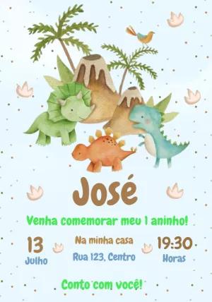 Convite de Aniversário Dinossauros Baby Editável Online